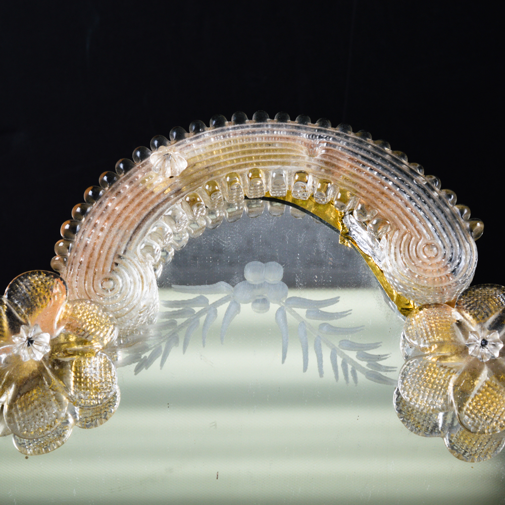 Vintage Glass Frame Vanity Mirror and Lidded Glass Dish