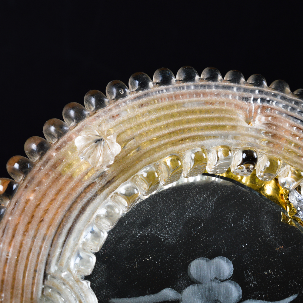 Vintage Glass Frame Vanity Mirror and Lidded Glass Dish