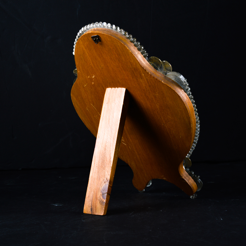 Vintage Glass Frame Vanity Mirror and Lidded Glass Dish