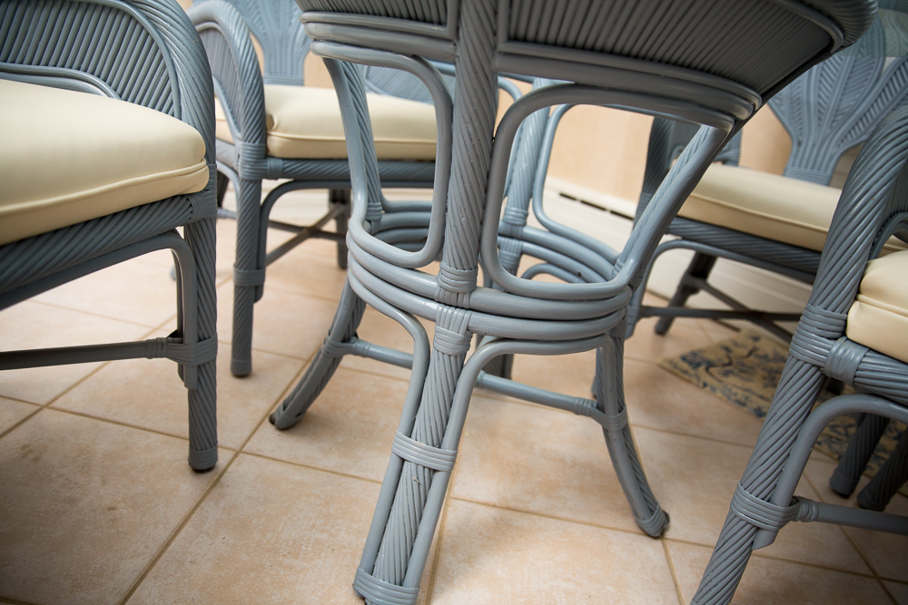 Glass Top Wicker Table and Chairs