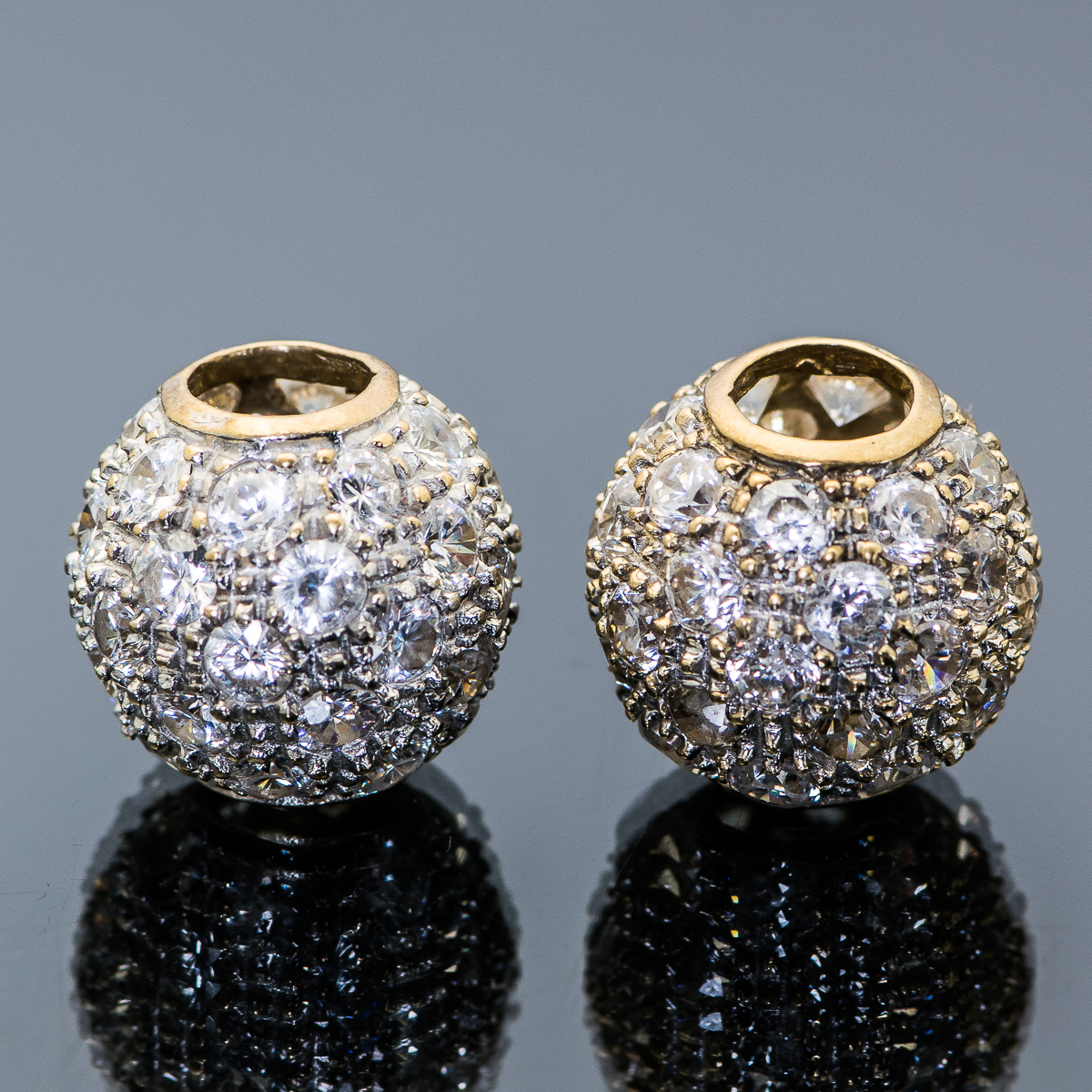 Pair of 14K Yellow Gold and Cubic Zirconia Ball Pendants