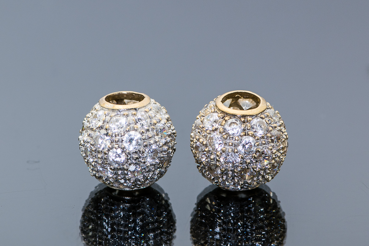Pair of 14K Yellow Gold and Cubic Zirconia Ball Pendants