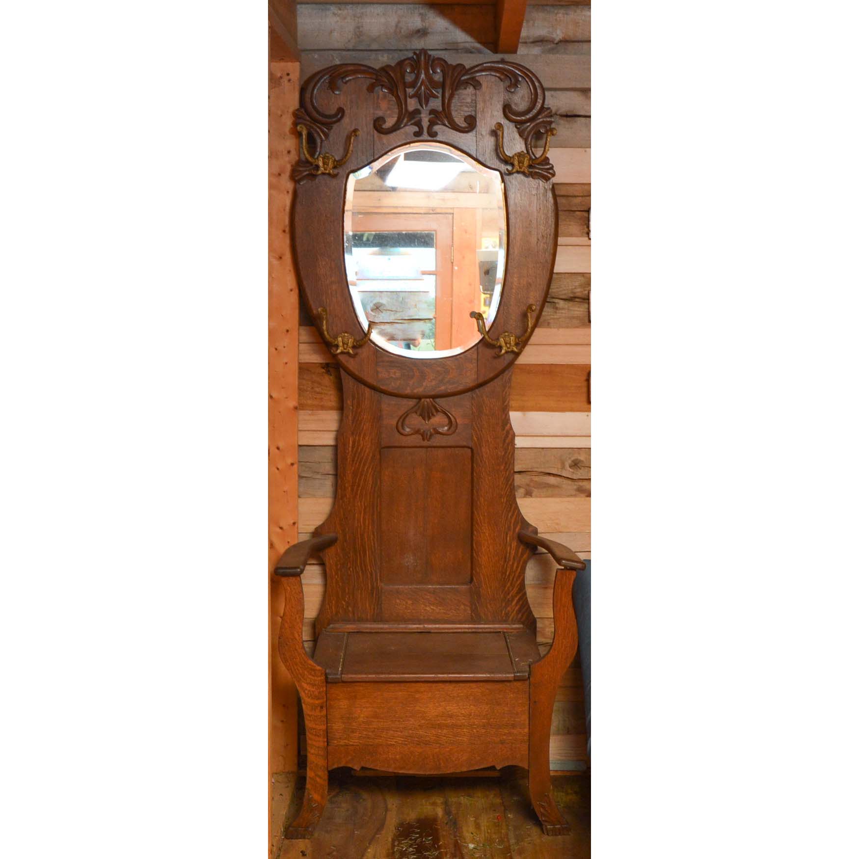 Antique Oak Hall Tree