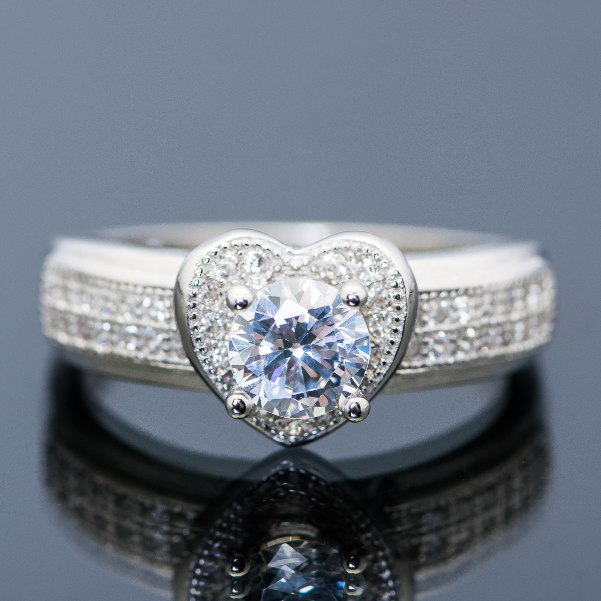 Sterling Silver and Cubic Zirconia Heart Ring