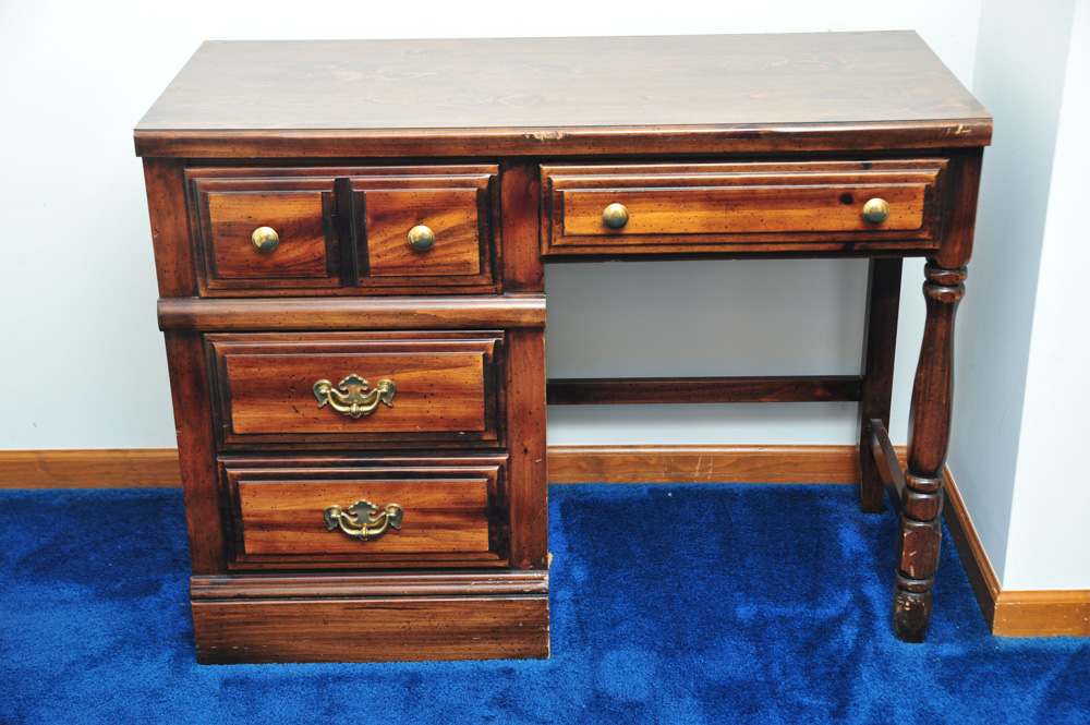 Pine Desk and Chair with Walnut Stain