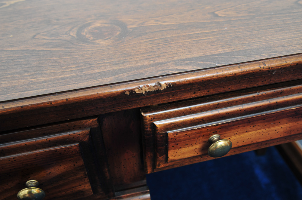Pine Desk and Chair with Walnut Stain