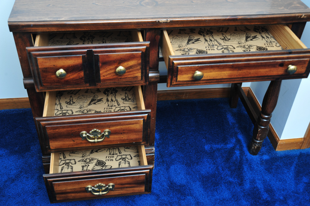 Pine Desk and Chair with Walnut Stain