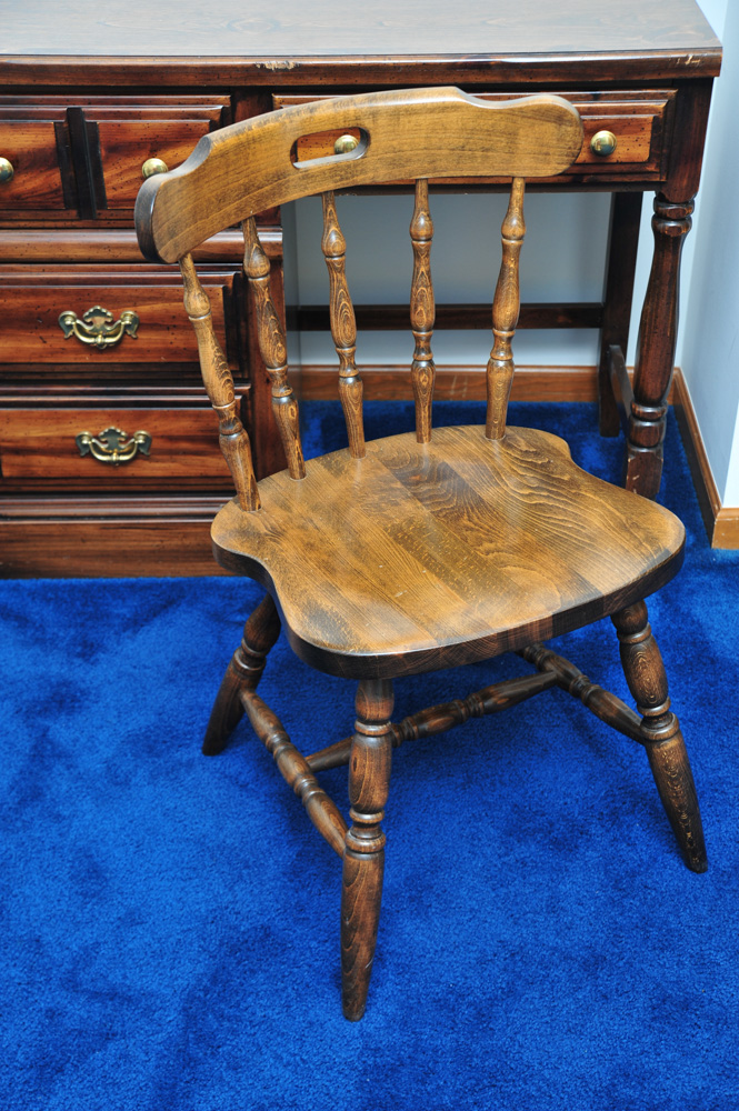 Pine Desk and Chair with Walnut Stain