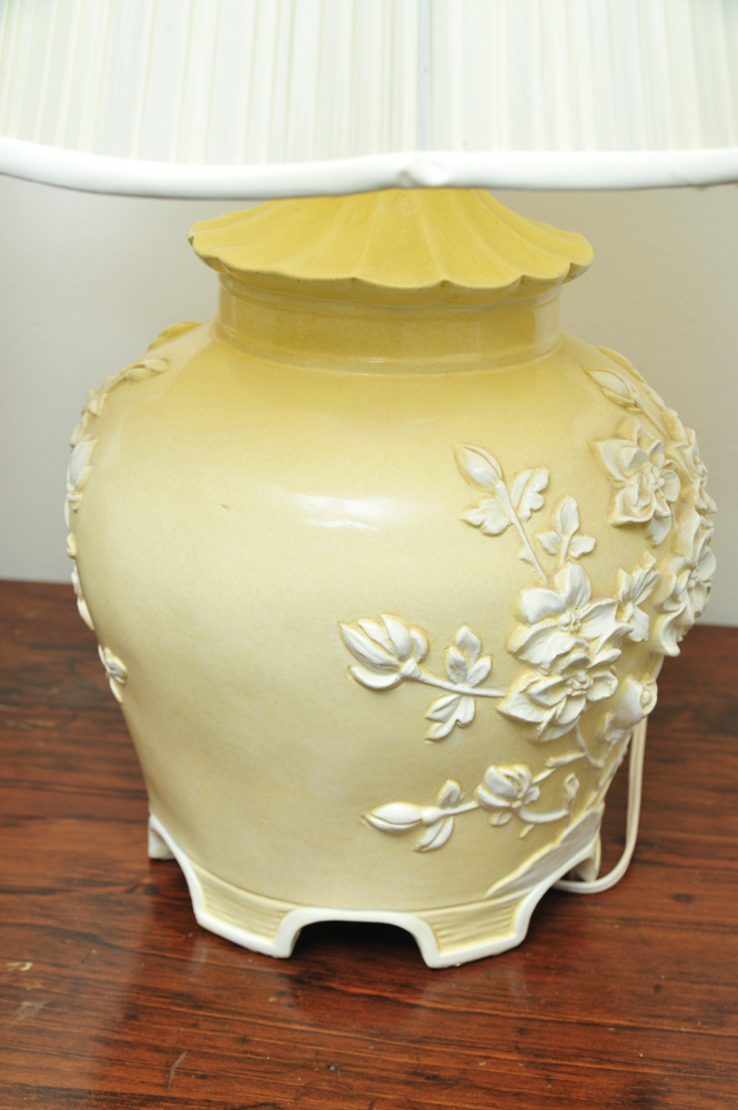 Pair of Decorated Cream Colored Lamps
