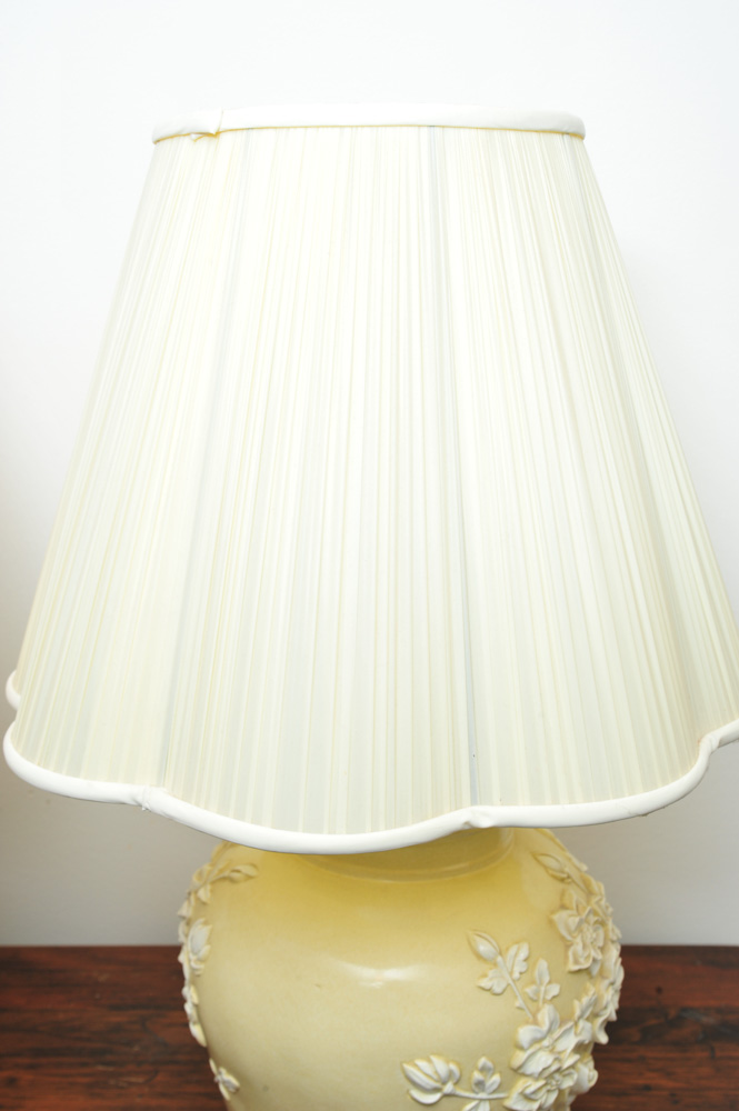 Pair of Decorated Cream Colored Lamps