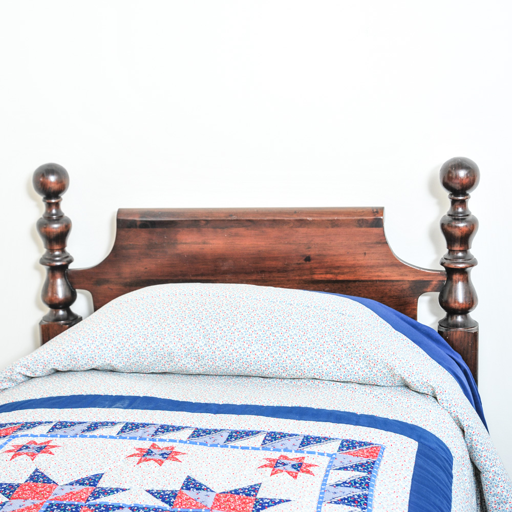 Vintage Ethan Allen Twin Size Headboard with Frame and Bedding