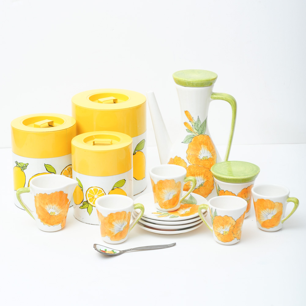 Italian Hand-Painted Mid-Century Coffee Service Set