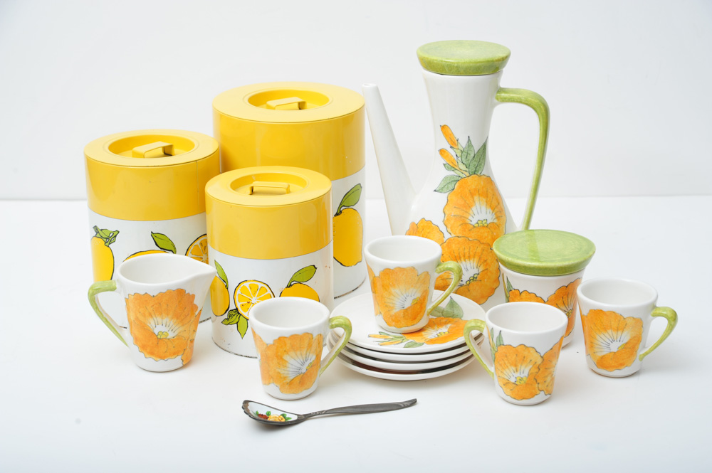 Italian Hand-Painted Mid-Century Coffee Service Set