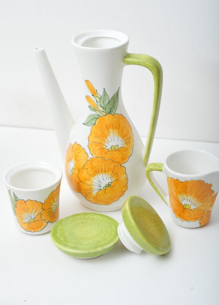 Italian Hand-Painted Mid-Century Coffee Service Set