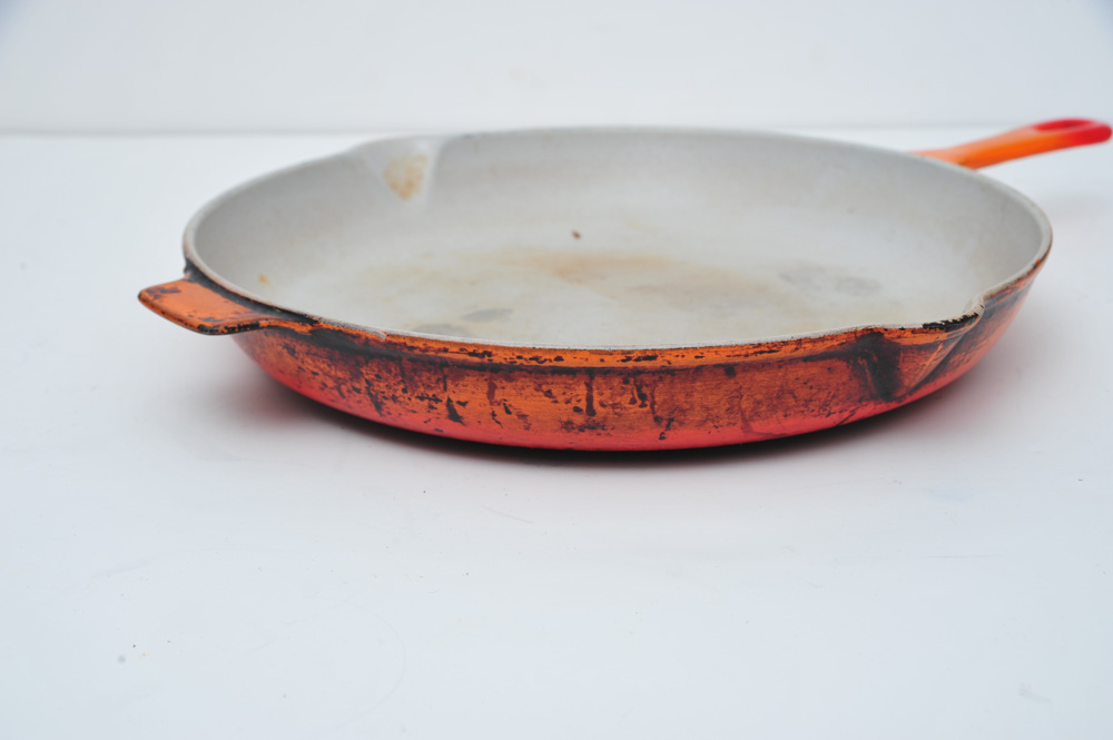 Vintage Belgian Enameled Cast Iron Skillet with Lids