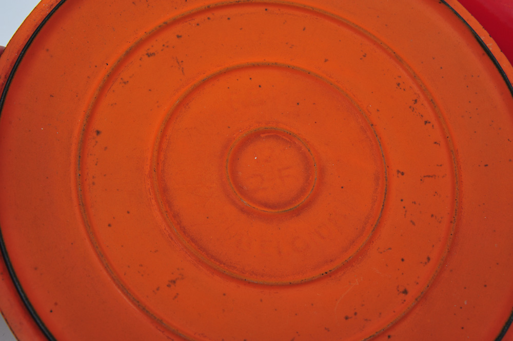 Vintage Belgian Enameled Cast Iron Skillet with Lids