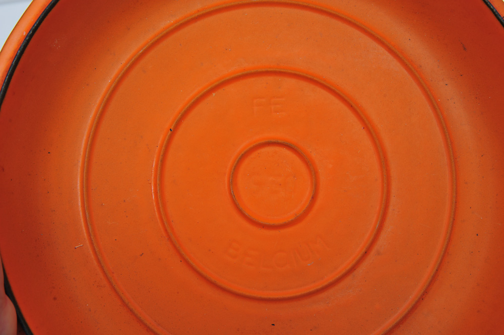 Vintage Belgian Enameled Cast Iron Skillet with Lids