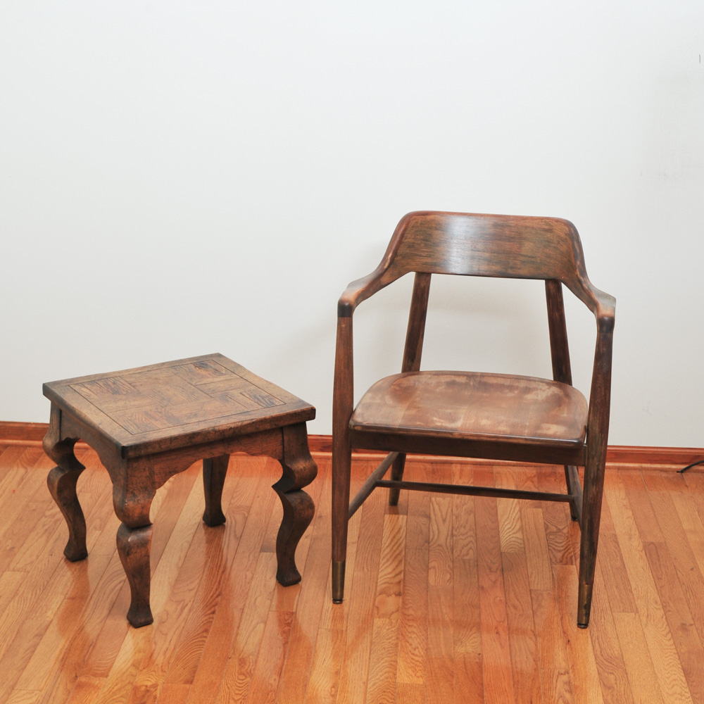 Vintage Wooden Chair and Side Table Pairing