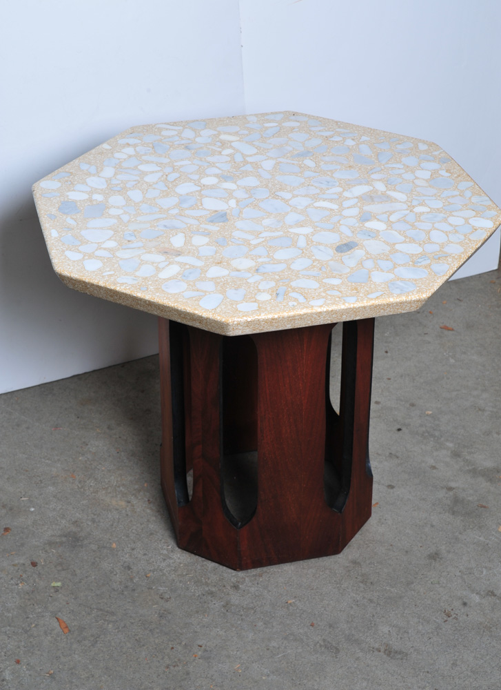 Octagonal Accent Table With Faux Stone Top