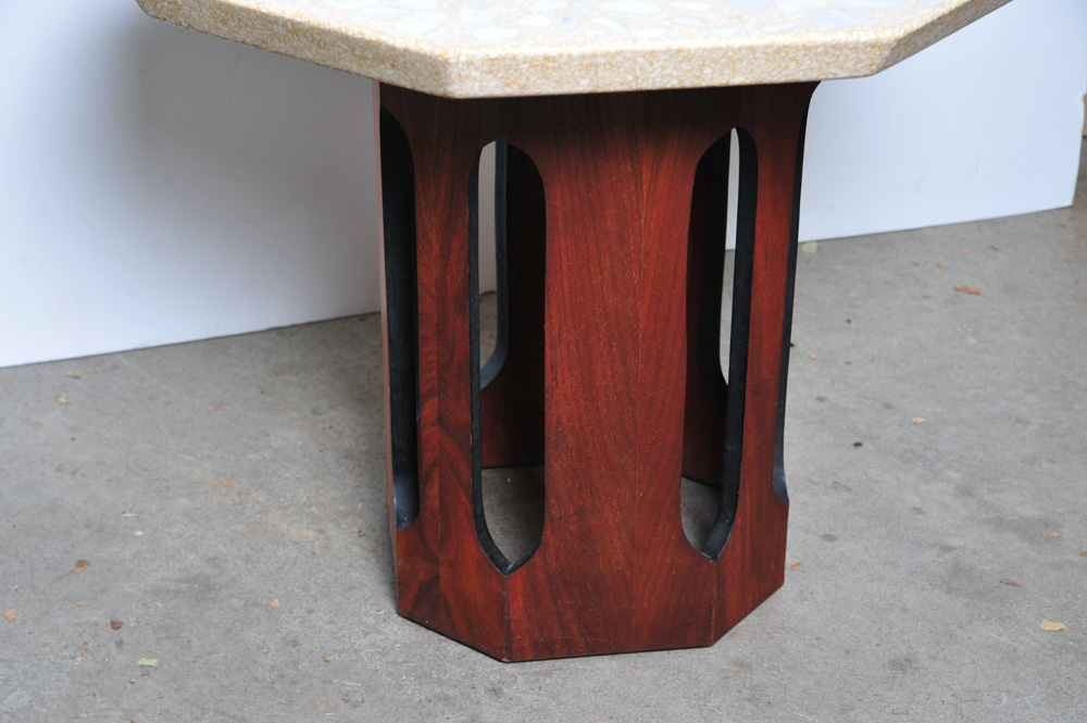 Octagonal Accent Table With Faux Stone Top