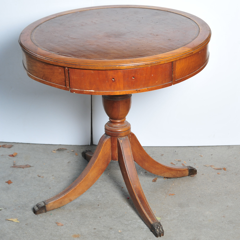 Vintage Leather Top Drum Table Project