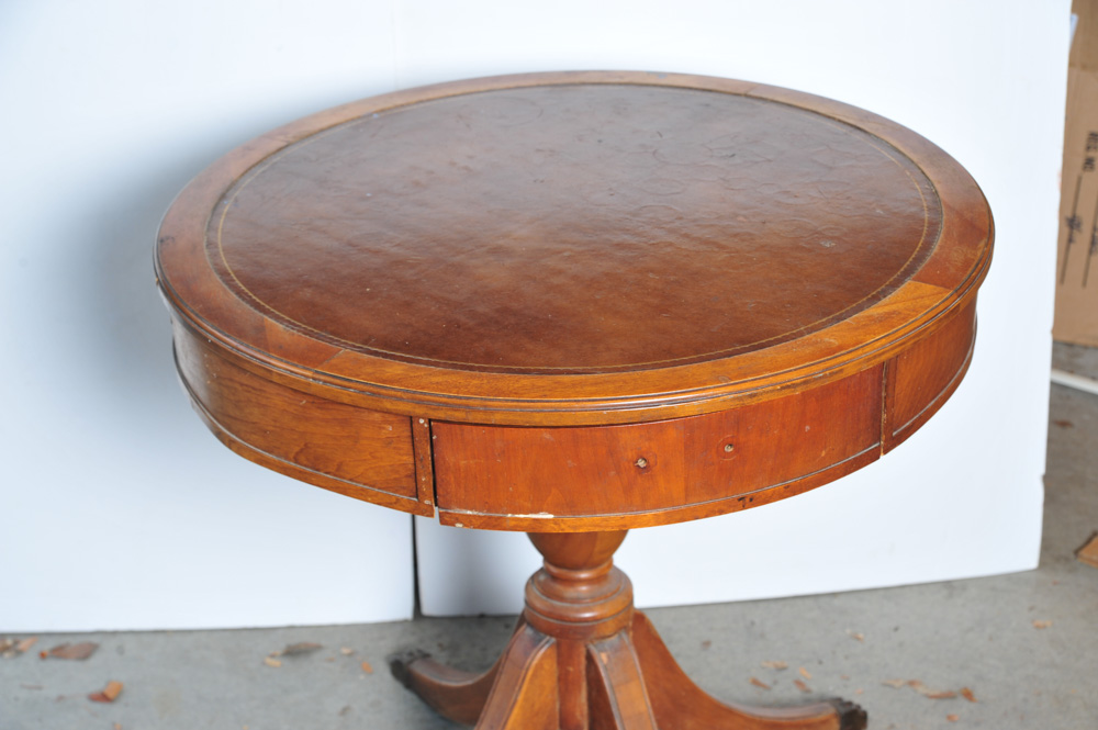 Vintage Leather Top Drum Table Project