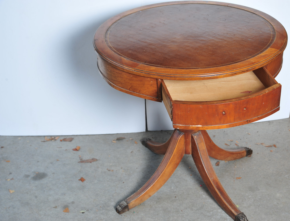 Vintage Leather Top Drum Table Project
