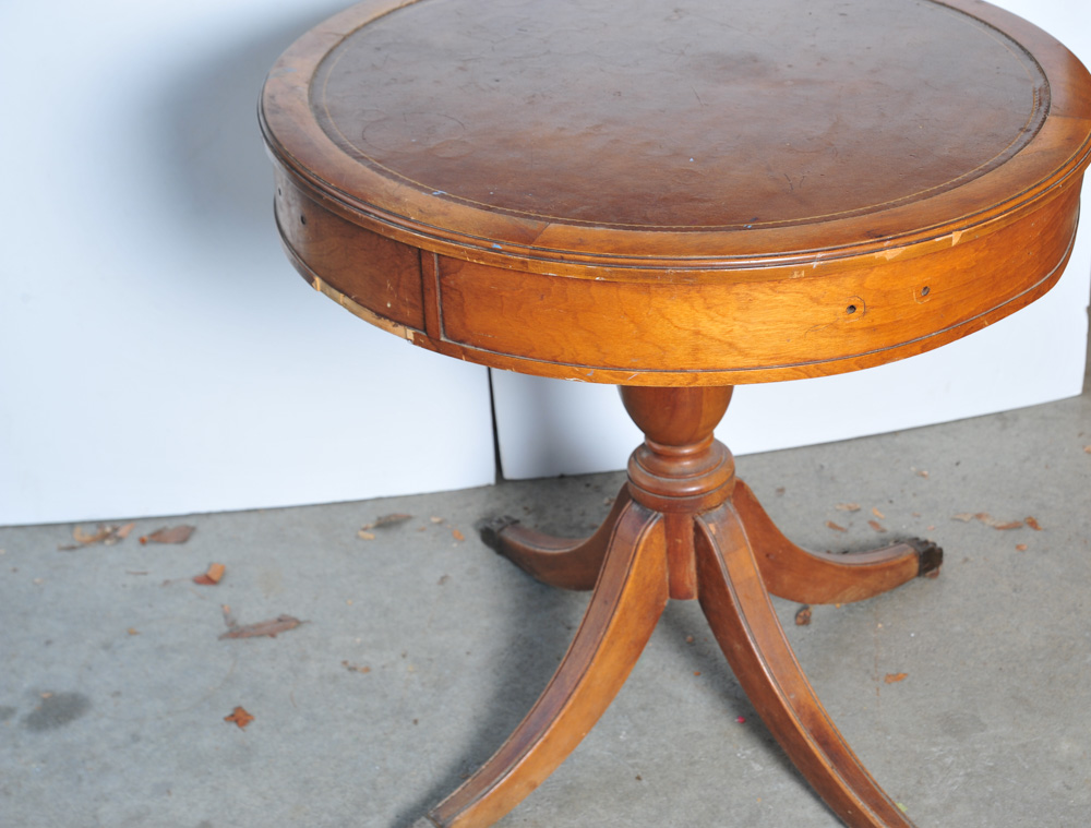 Vintage Leather Top Drum Table Project
