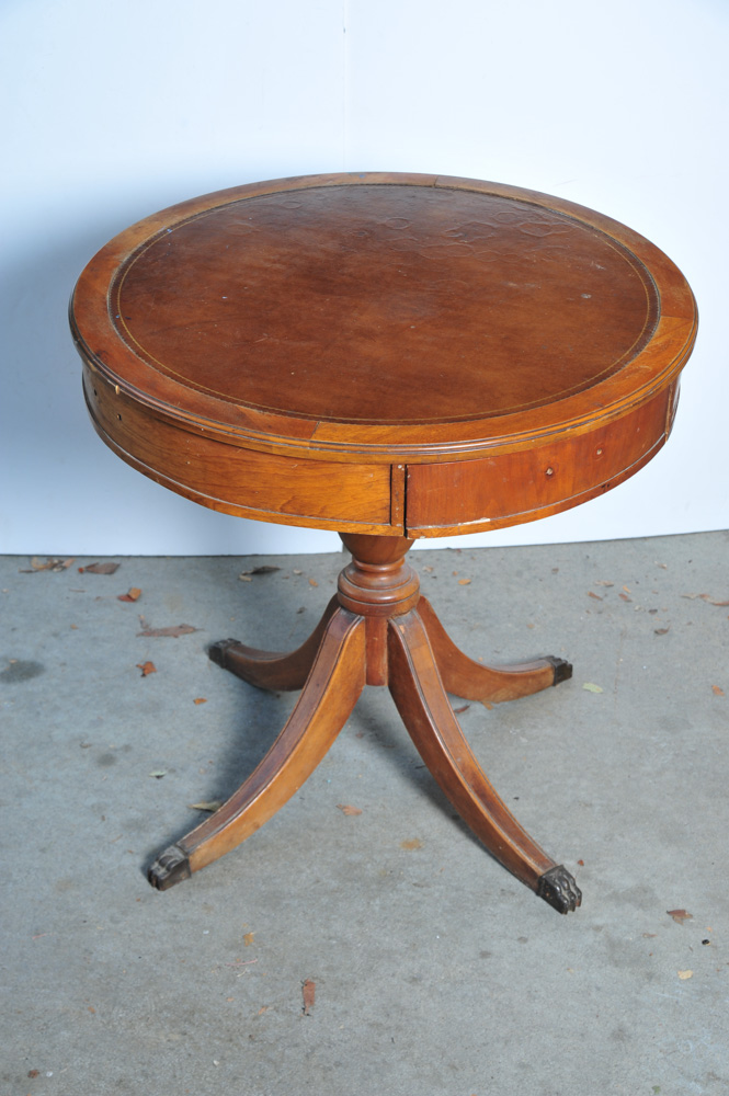 Vintage Leather Top Drum Table Project