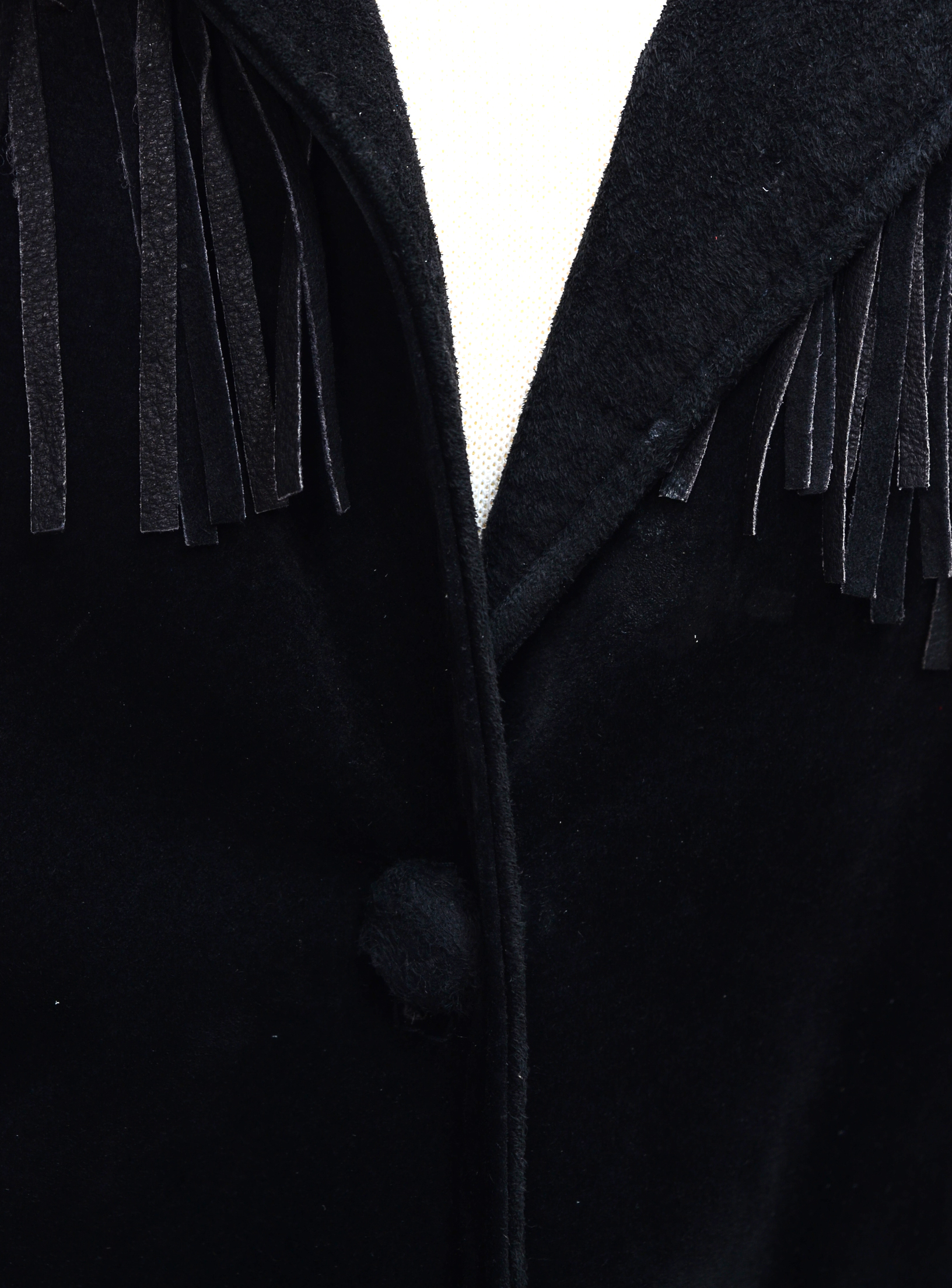 Char of Santa Fe, New Mexico Embroidered Black Suede Leather Coat with Fringe