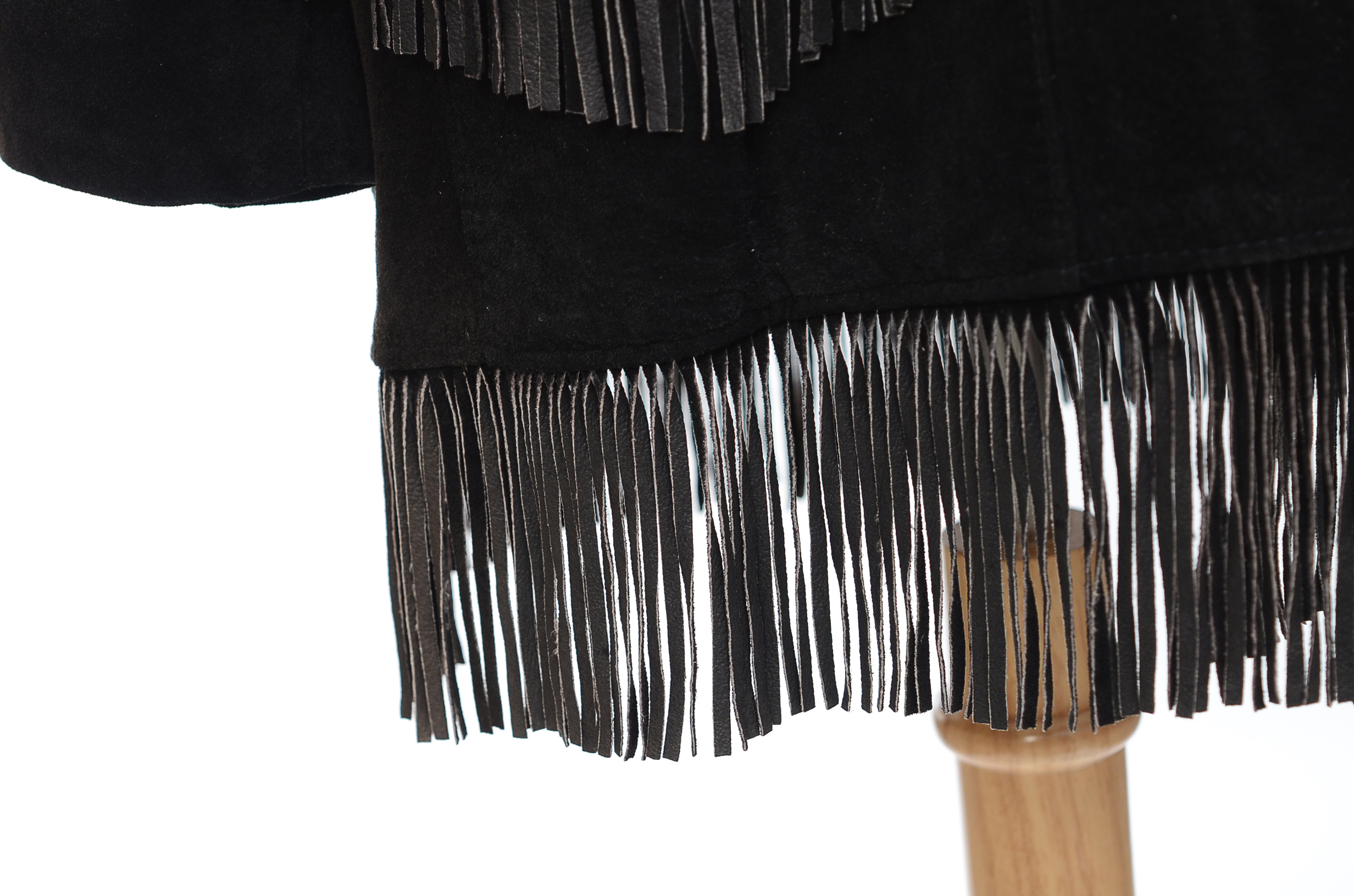 Char of Santa Fe, New Mexico Embroidered Black Suede Leather Coat with Fringe
