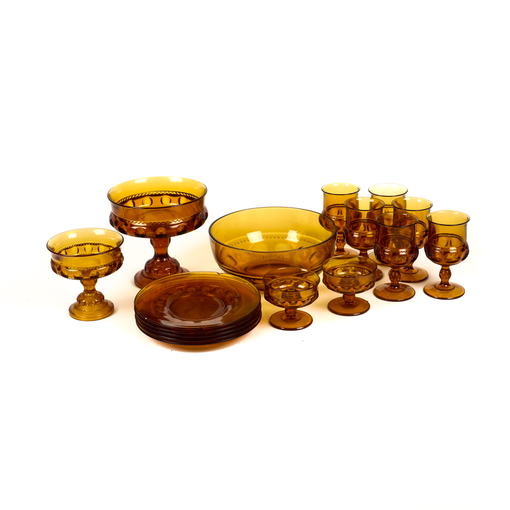 Set of Vintage Indiana King's Crown Thumbprint Amber Depression Glass