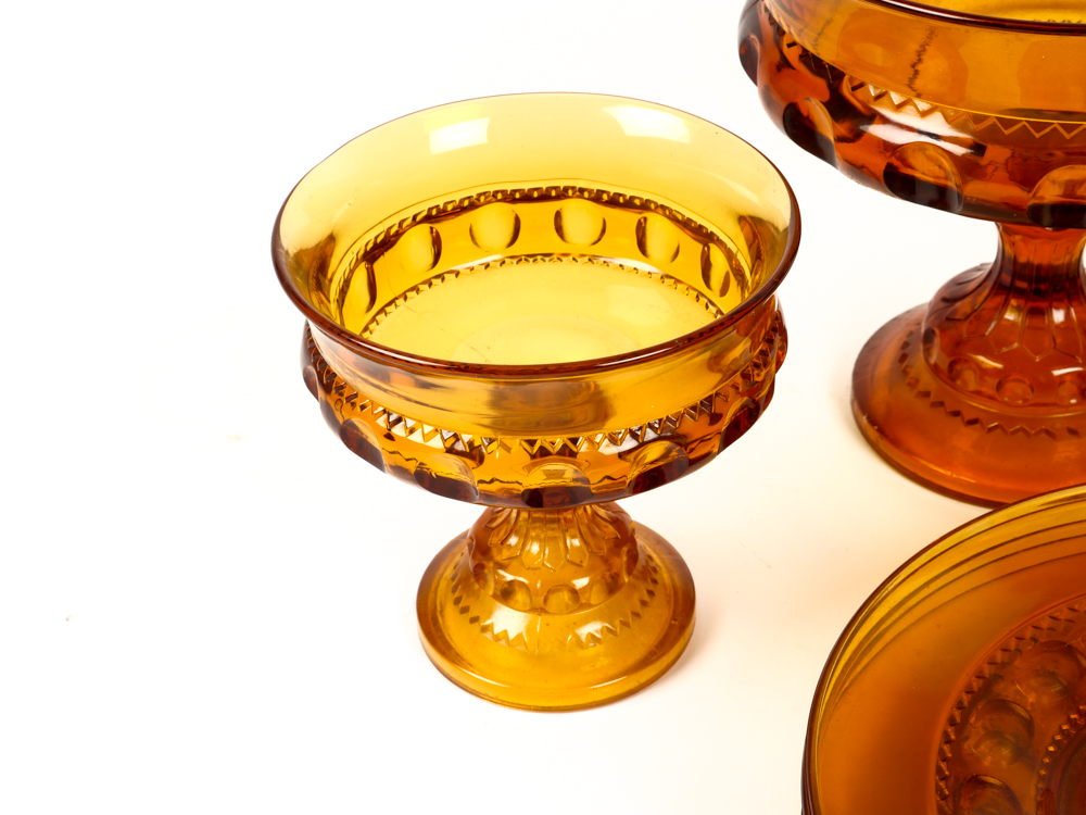 Set of Vintage Indiana King's Crown Thumbprint Amber Depression Glass