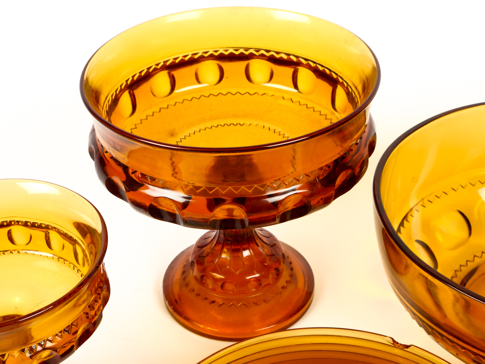 Set of Vintage Indiana King's Crown Thumbprint Amber Depression Glass