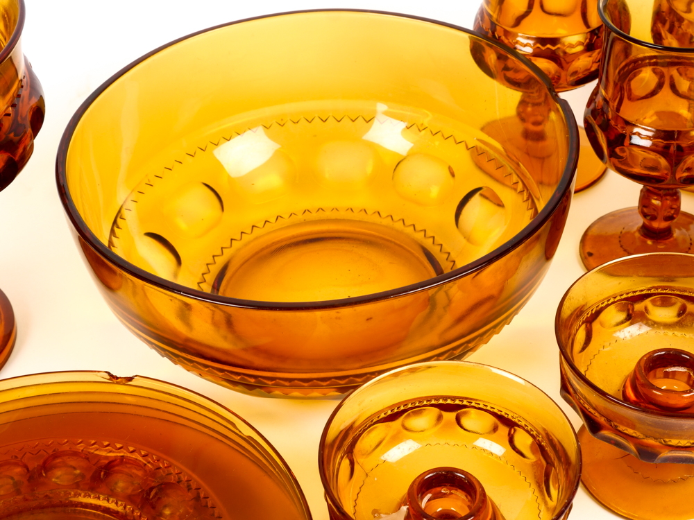 Set of Vintage Indiana King's Crown Thumbprint Amber Depression Glass