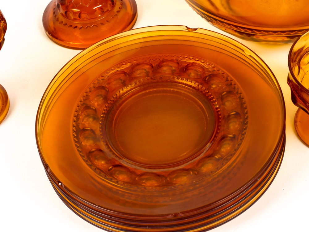 Set of Vintage Indiana King's Crown Thumbprint Amber Depression Glass