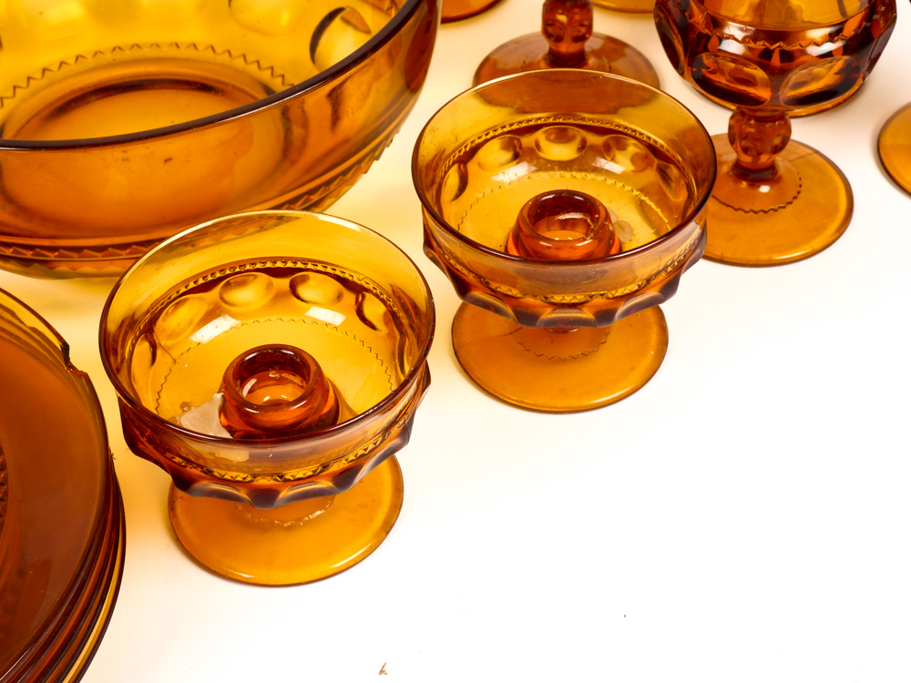 Set of Vintage Indiana King's Crown Thumbprint Amber Depression Glass