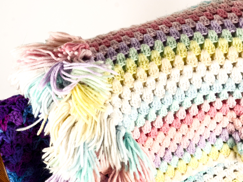 Vintage Quilt Rack with Handmade Afghans