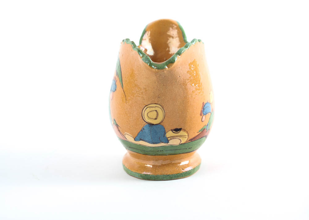 Hand Painted Tlaquepaque Mexican Pottery Gravy Boat