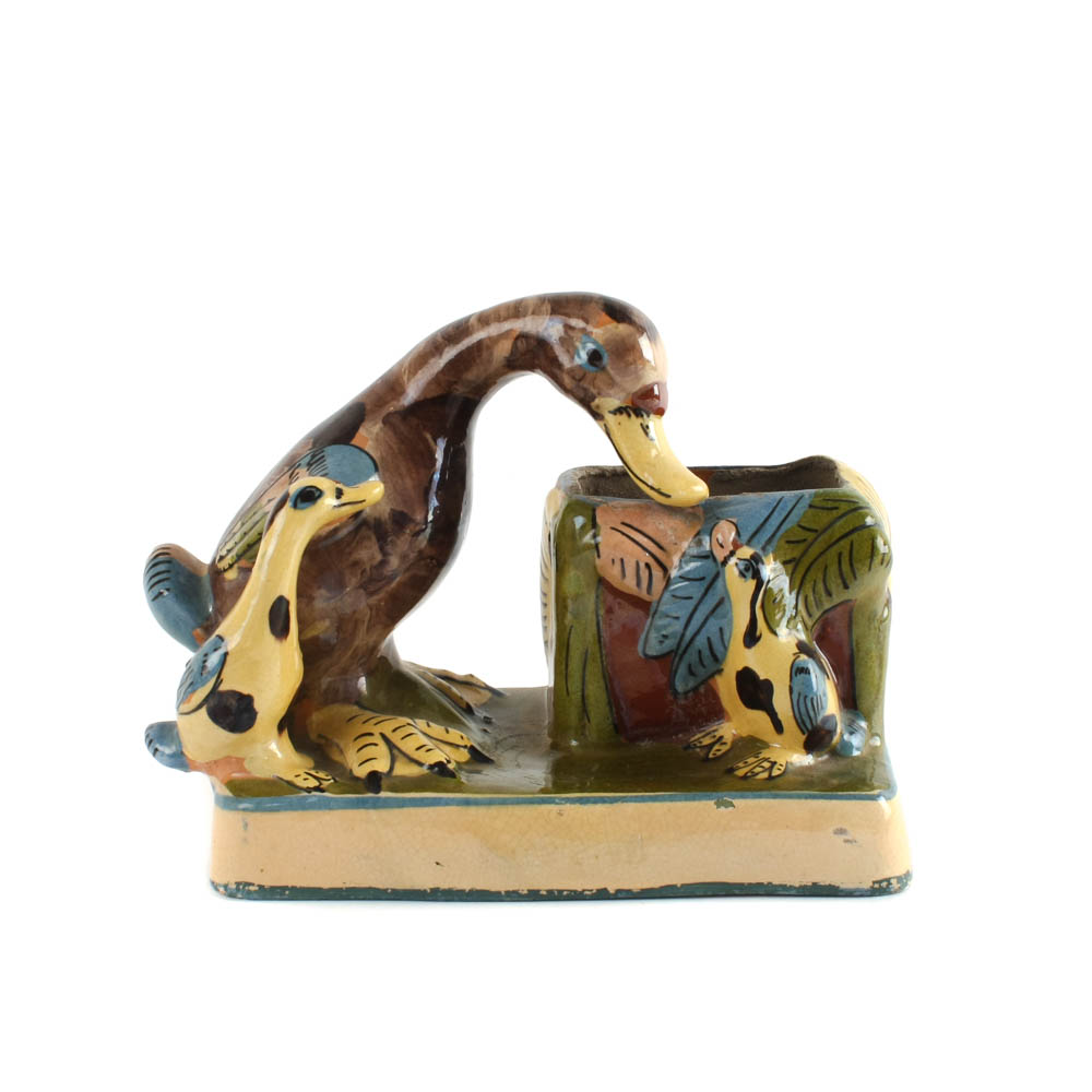 Tlaquepaque Hand Painted Mexican Figural Duck Earthenware Pottery