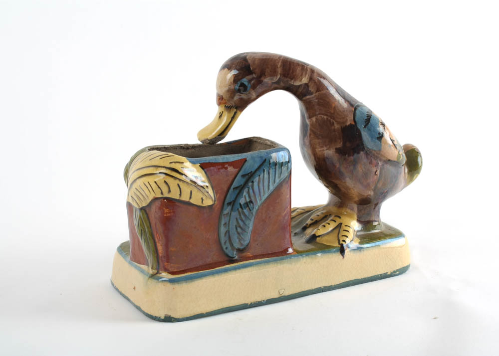 Tlaquepaque Hand Painted Mexican Figural Duck Earthenware Pottery