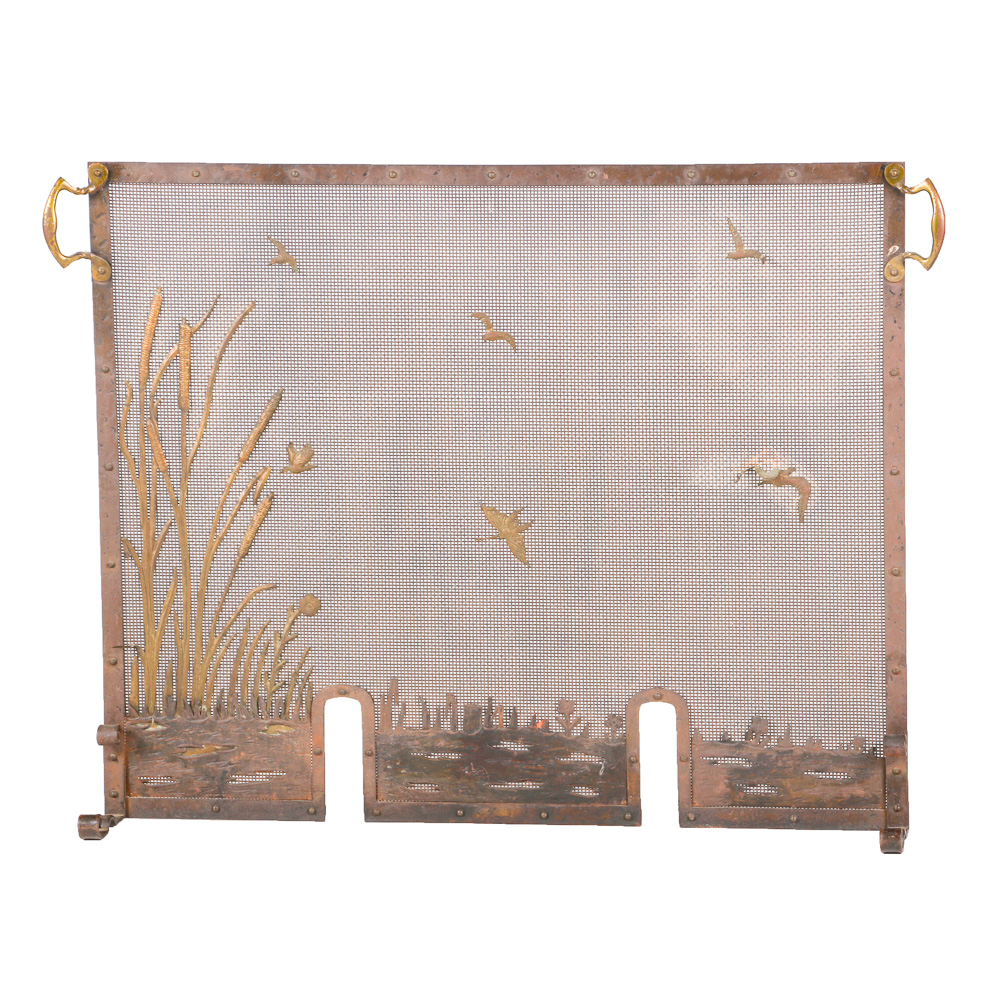 Vintage Fireplace Screen with Avian Details