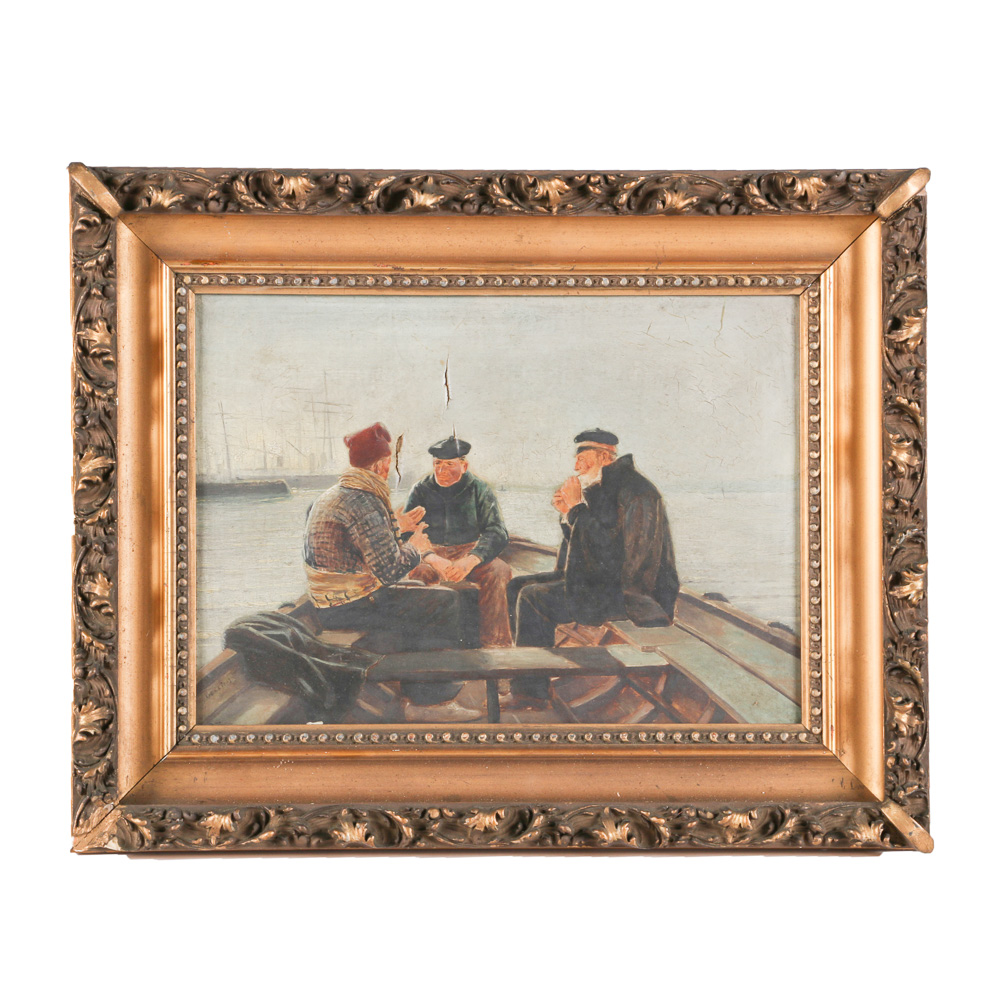 After Verdaguer Oil Reproduction Painting "Boatmen of Barcelona"