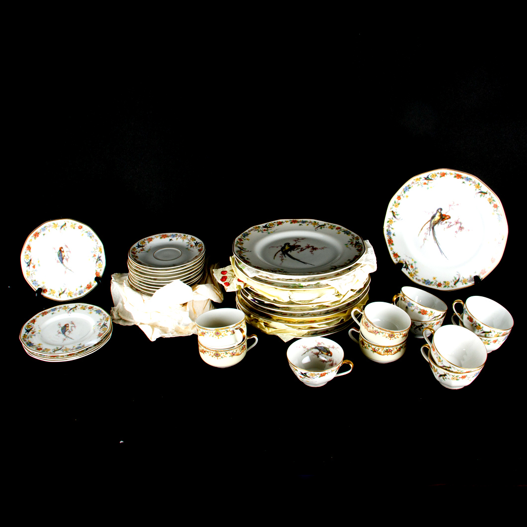 1920s Theodore Haviland Arcadia Tropical Bird Dinnerware Set