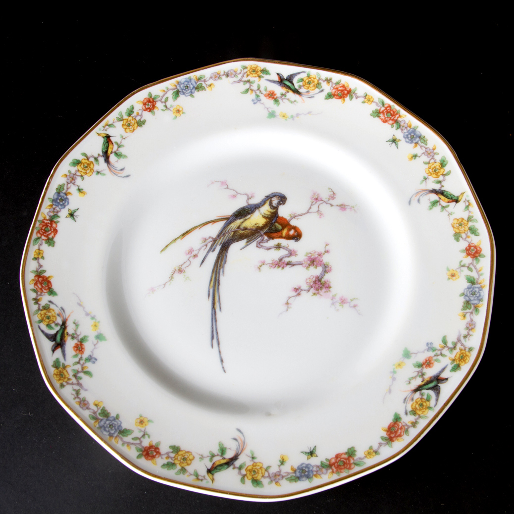 1920s Theodore Haviland Arcadia Tropical Bird Dinnerware Set