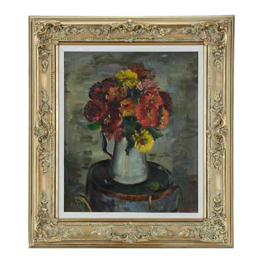 John E. Weis Original Oil on Canvas "Floral Still Life"