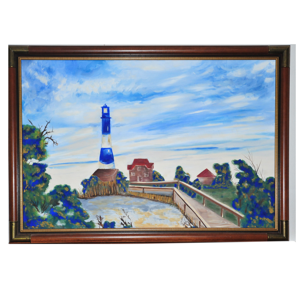 Colorful Folk Art Oil on Canvas Painting by Michele Cavendish