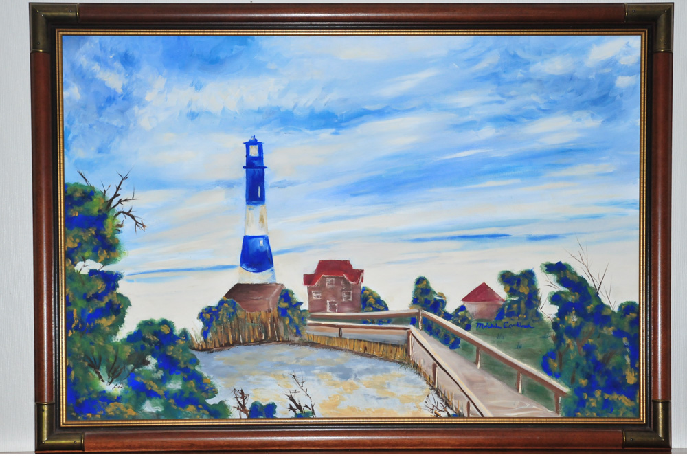 Colorful Folk Art Oil on Canvas Painting by Michele Cavendish