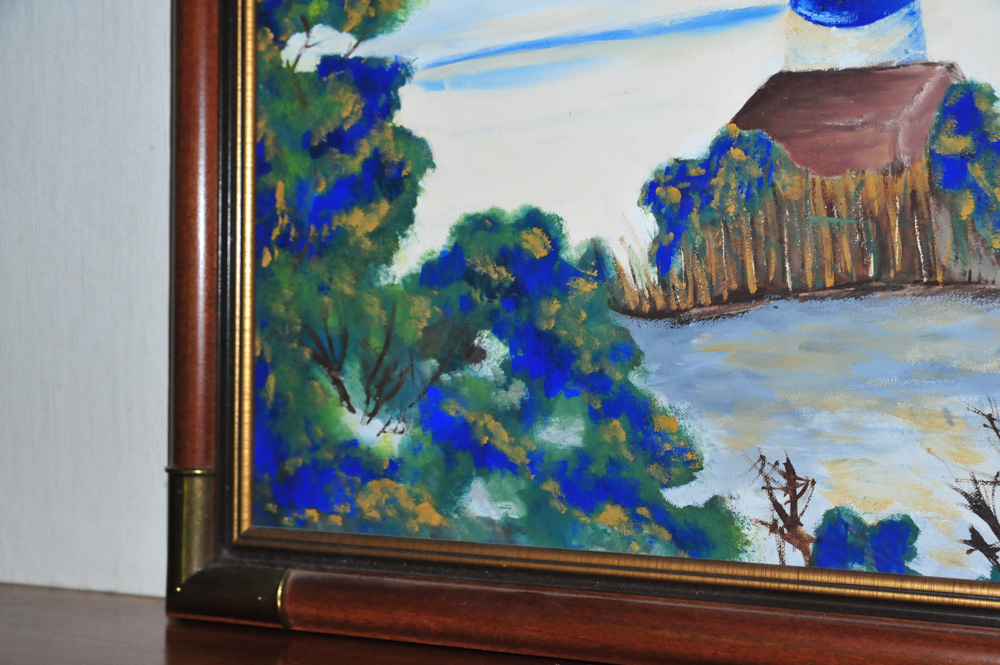 Colorful Folk Art Oil on Canvas Painting by Michele Cavendish