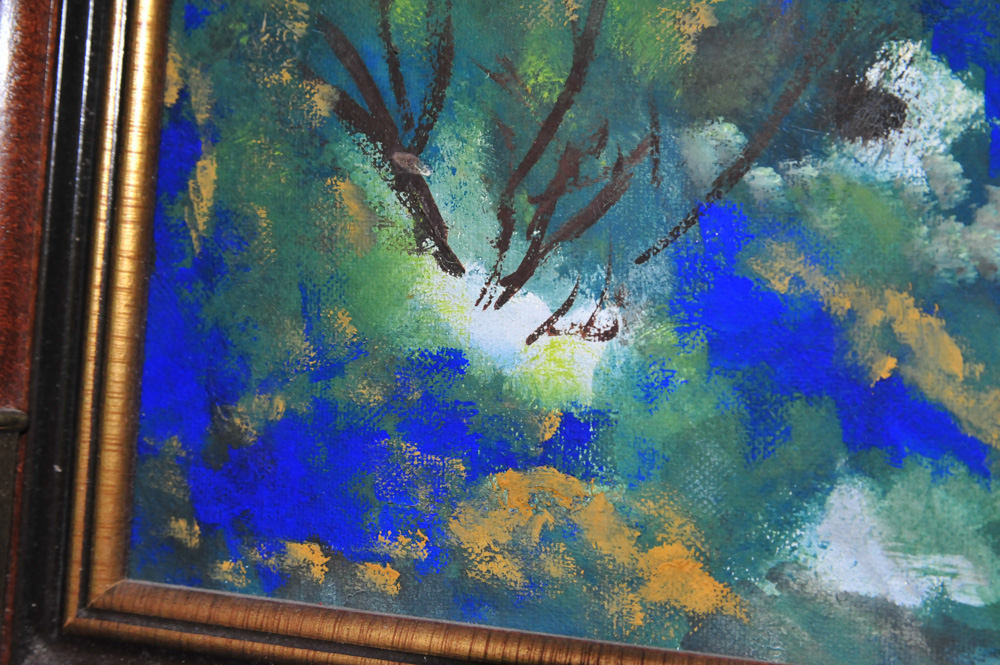 Colorful Folk Art Oil on Canvas Painting by Michele Cavendish